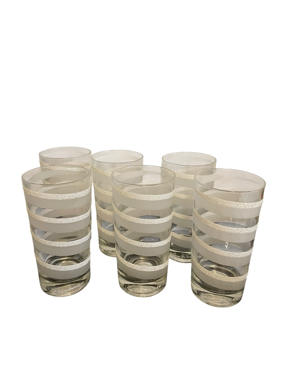 Vintage Georges Briard Frosted Swirl Highball Glasses - White Set of 6 MCM